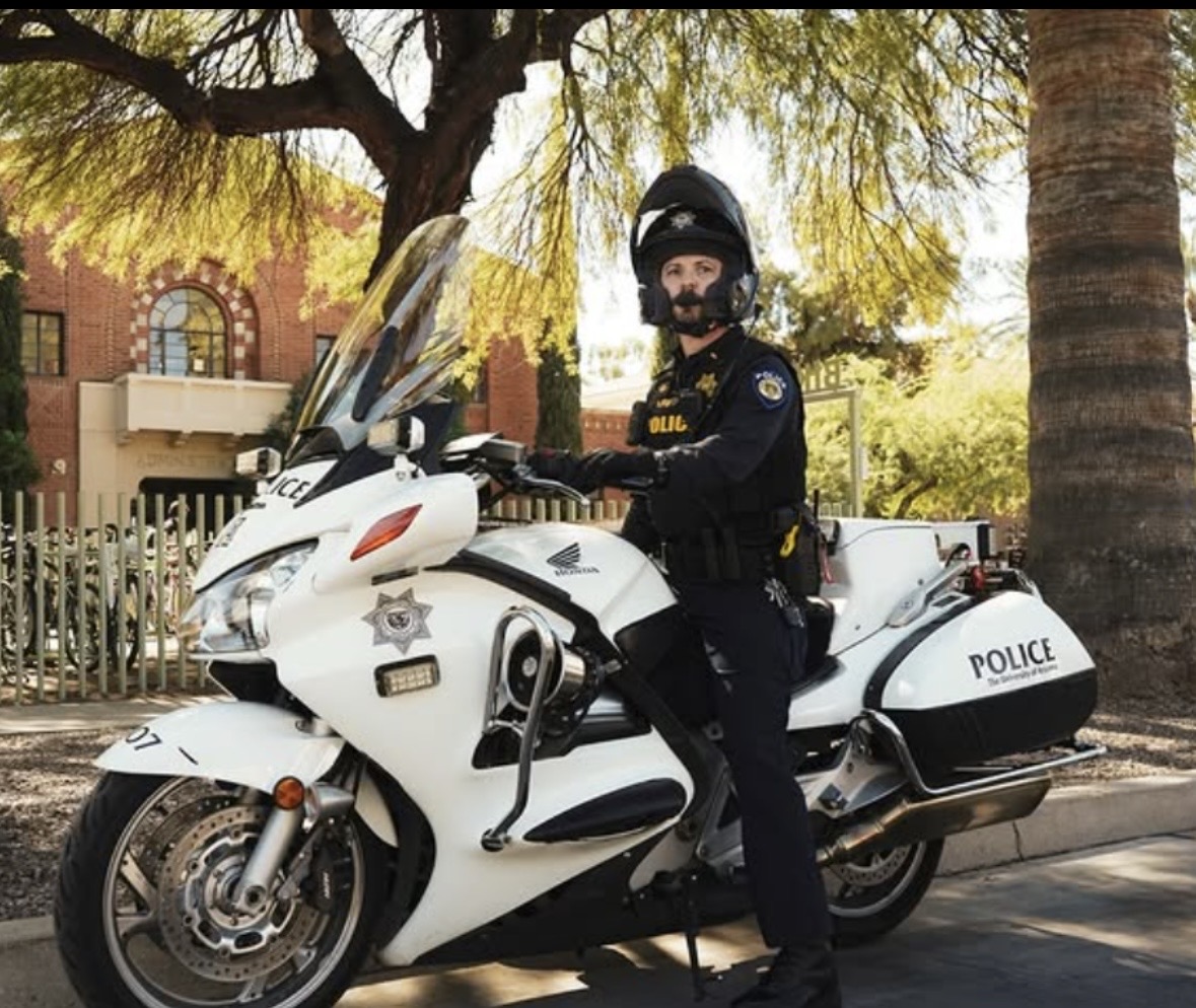 A UA Police officer on patrol near campus during end-of-semester safety efforts. Courtesy of UA Public Safety.