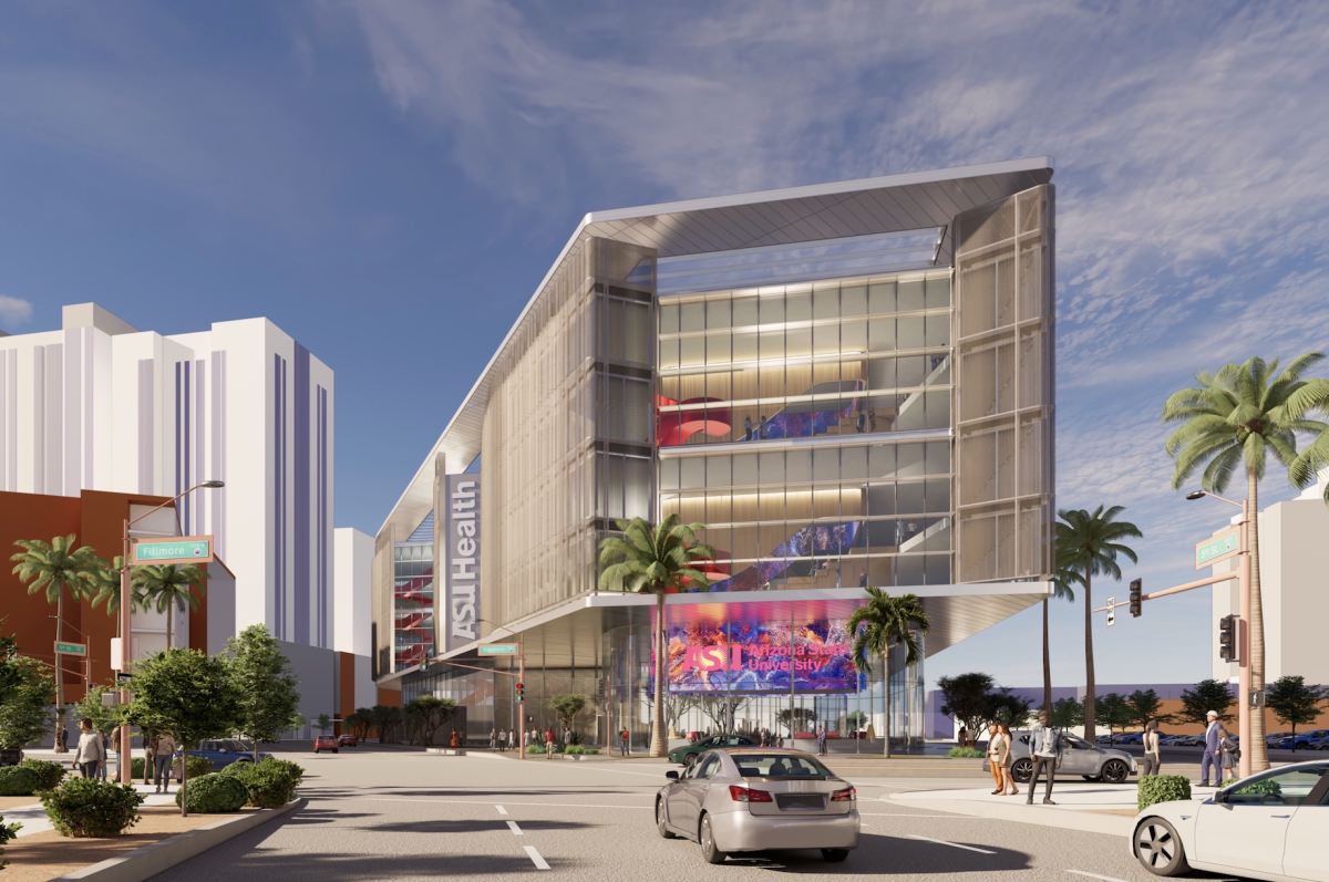 Architectural mock-up of ASU’s new School of Medicine and Medical Engineering (Conceptual drawing courtesy of ASU Health)