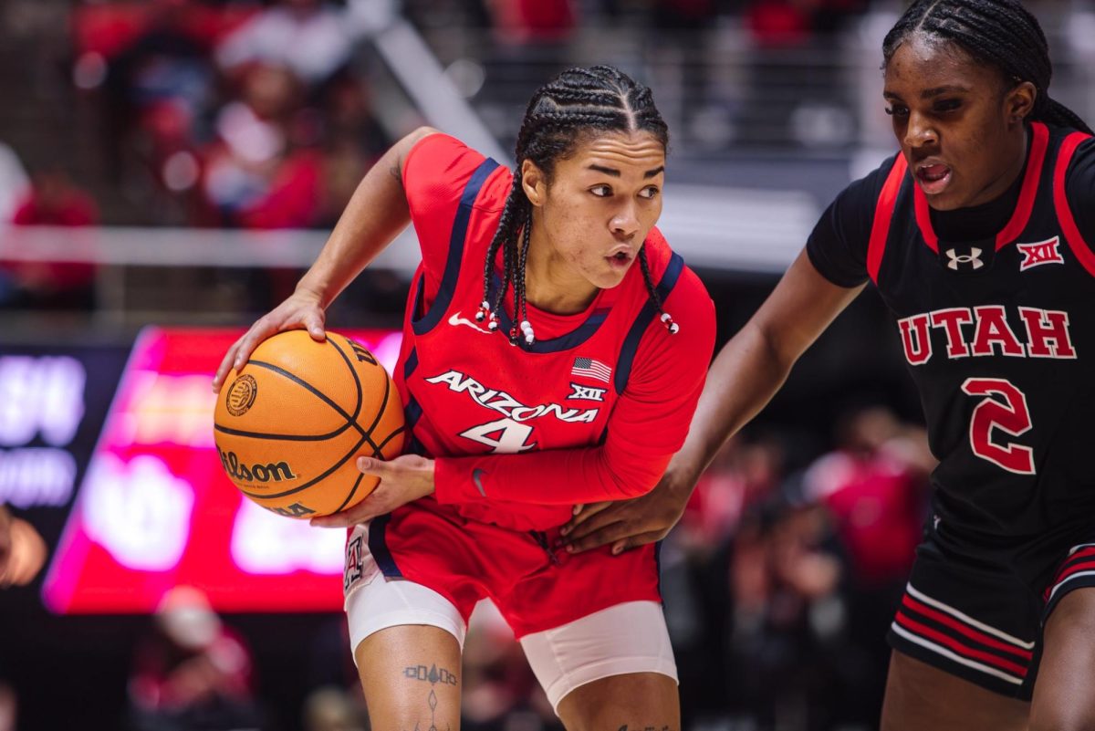Noelani Cornfield (4) playing against Utah at Jon M. Huntsman Center on Feb. 28, 2026. (Courtesy of Arizona Women’s Basketball)
