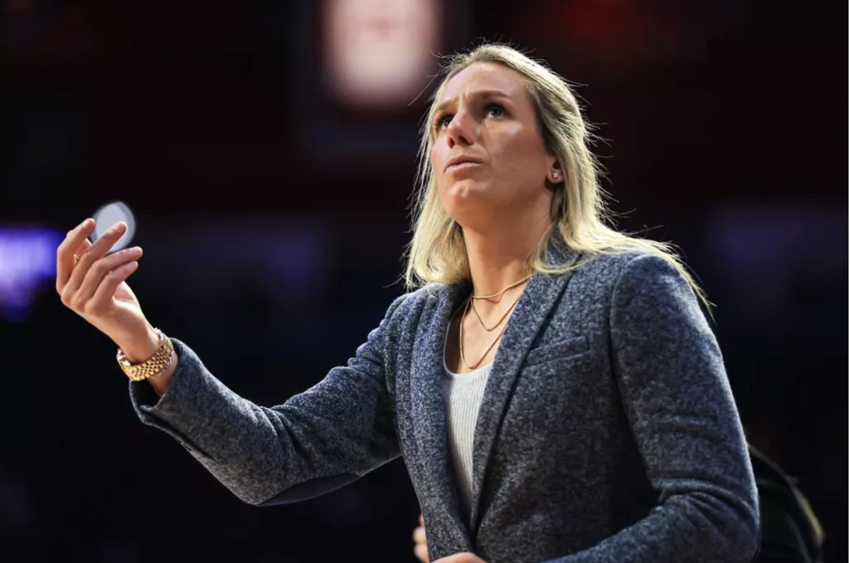 Becky Burke, Arizona Womens Basketball Head Coach at McKale Center Feb. 1, 2026. 
Photo by Madison Farwell / Arizona Athletics
