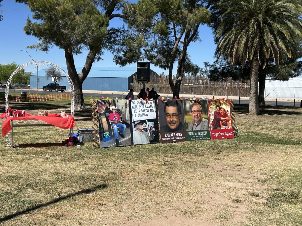 Posters of significant activists who have impacted Tucson, Ariz. are displayed at the Comunidad and Labor Unity Fair at Rudy Park on March 21, 2026.
