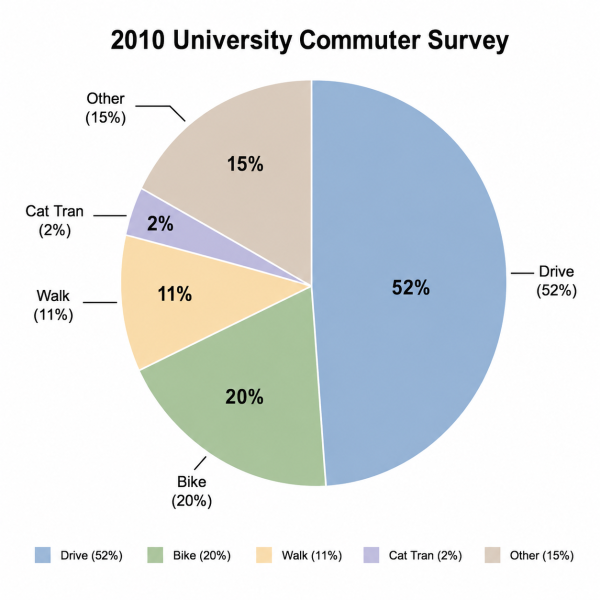Pie chart showing student commuting methods in the 2010 University of Arizona commuter survey.